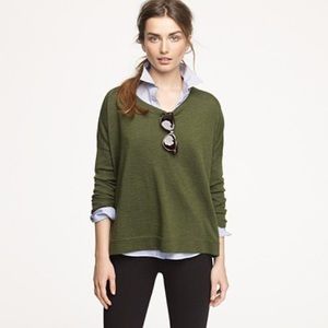 J. Crew Cashmere V-Neck Boyfriend Sweater in Olive
